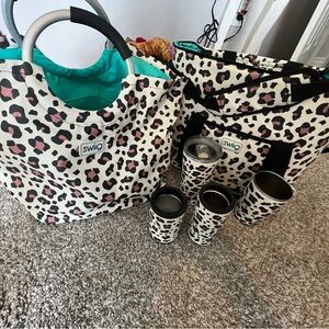 Swig cooler set cheetah print, tote, tumbler, mug and insulated drink holders